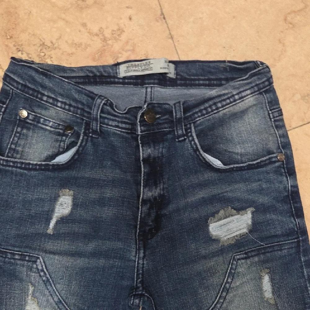 Kids  Distressed Dark Blue Denim Shorts Size 12